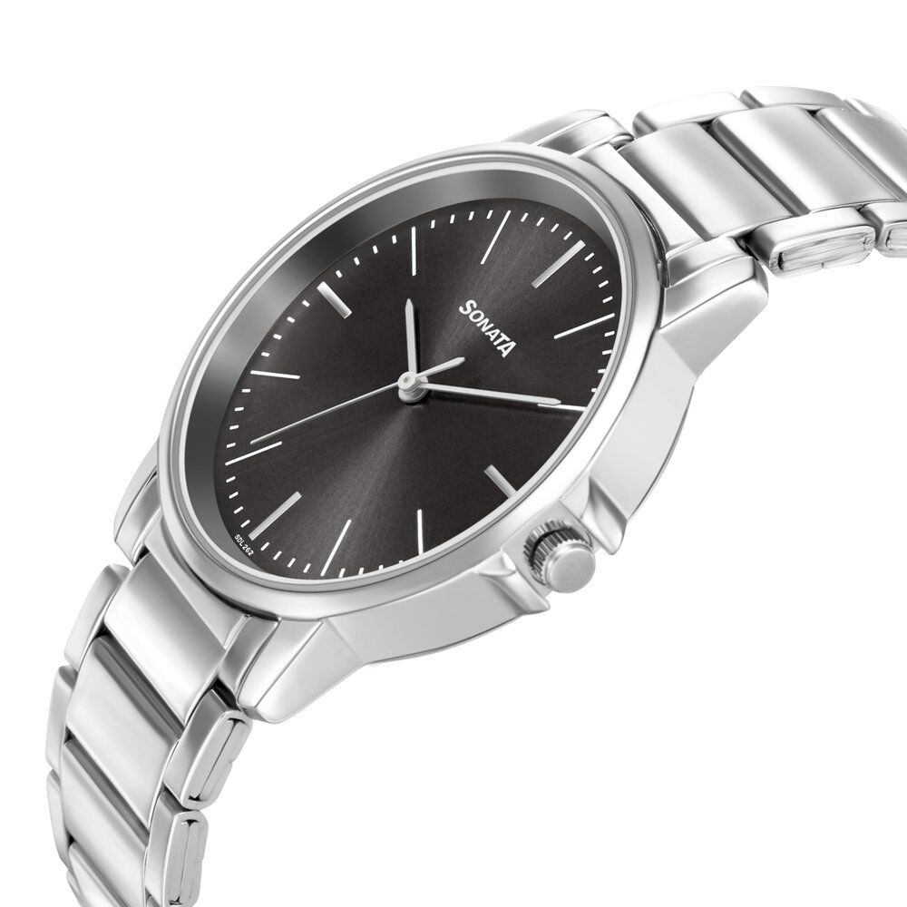 Buy Online Sonata Quartz Analog Grey Dial Stainless Steel Strap