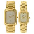 Titan Quartz Analog with Date White Dial Stainless Steel Strap Watch for Couple