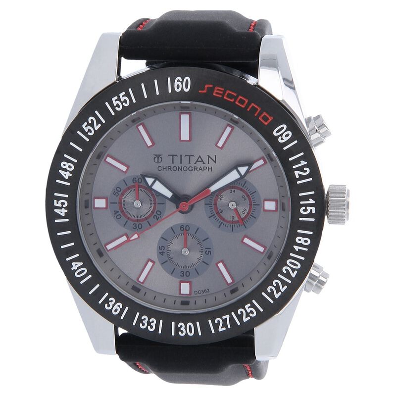 Buy Online Titan Quartz Chronograph Black Dial Plastic Strap Watch for