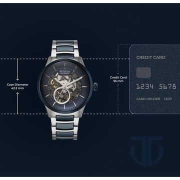 Titan Ceramic Fusion Automatic Blue Dial Silver Dual-Toned Stainless Steel Bracelet Watch for Men