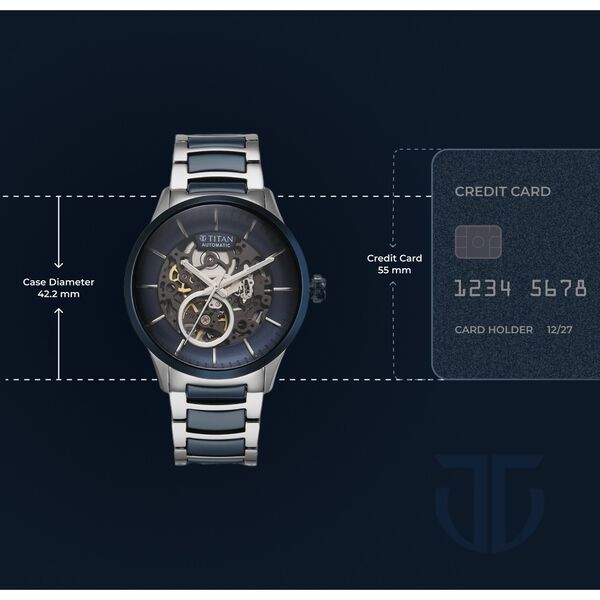 Titan Ceramic Fusion Automatic Blue Dial Silver Dual-Toned Stainless Steel Bracelet Watch for Men - image number 7