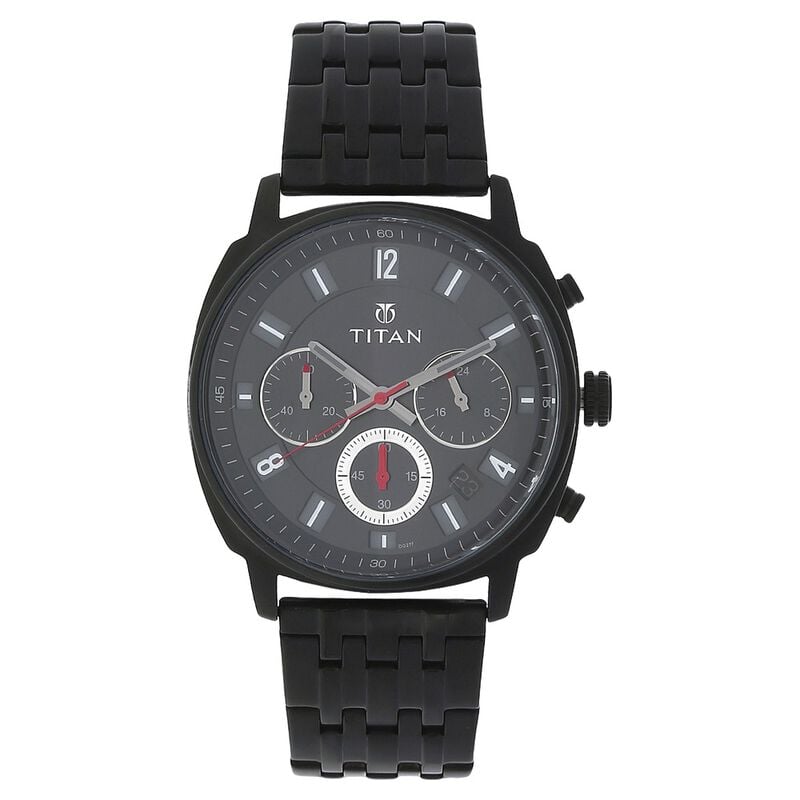 Titan Quartz Chronograph Black Dial Stainless Steel Strap Watch for Men