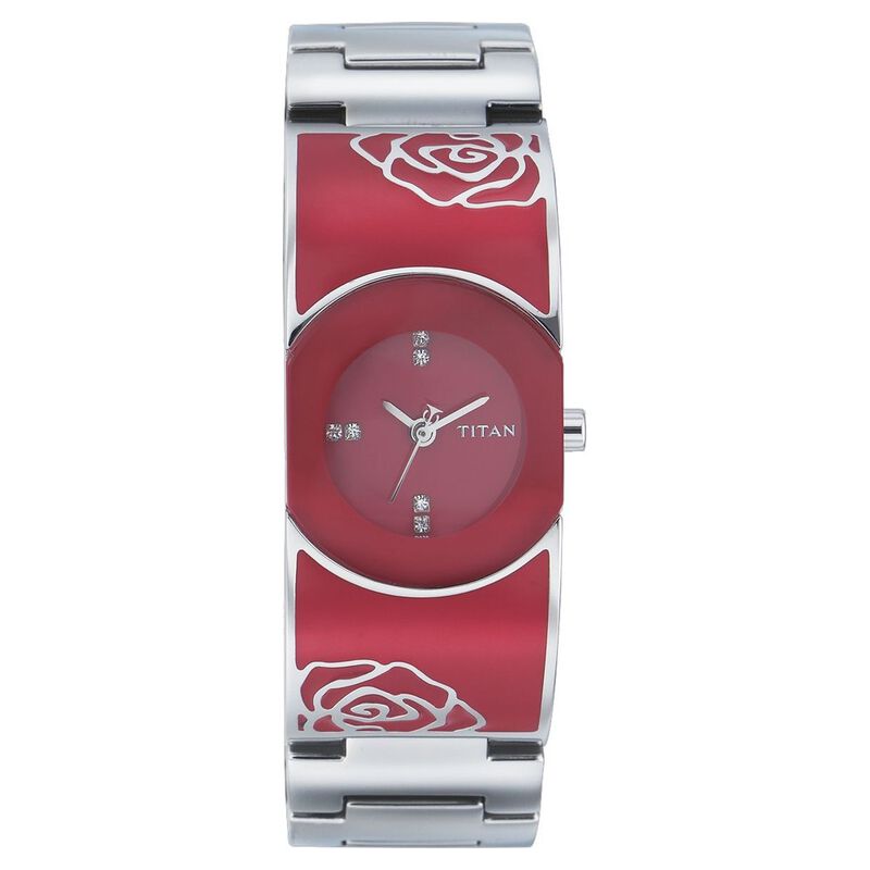 Titan Quartz Analog Red Dial Watch for Women