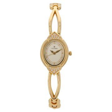 Titan Quartz Analog White Dial Metal Strap Watch for Women