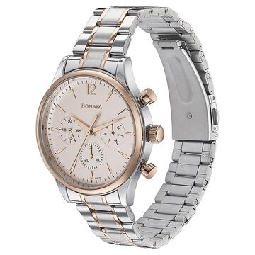 Sonata Quartz Multifunction Pink Dial Two Toned Stainless Steel Strap Watch For Men
