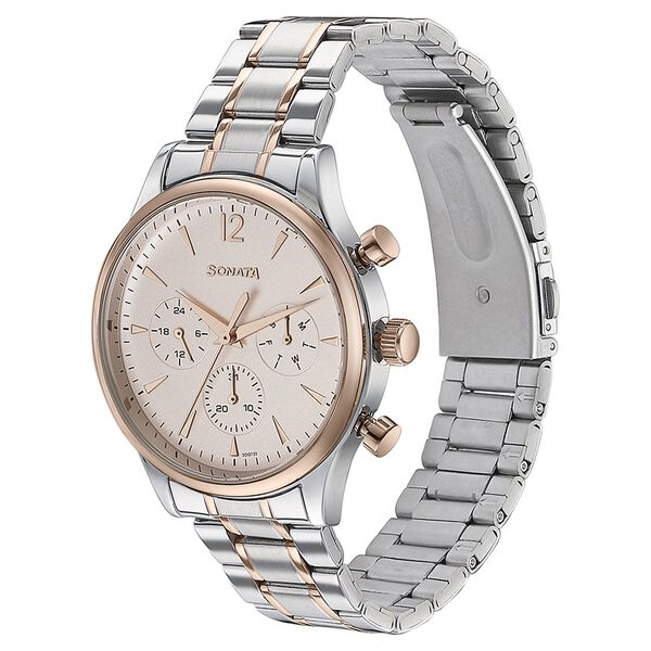 Sonata Quartz Multifunction Pink Dial Two Toned Stainless Steel Strap Watch For Men - image number 3