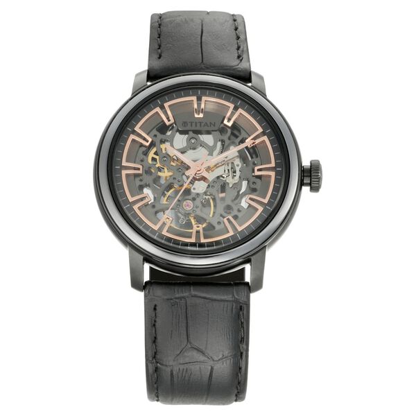 Titan Magnate Automatic Black Dial Black Leather Strap Watch for Men - image number 2