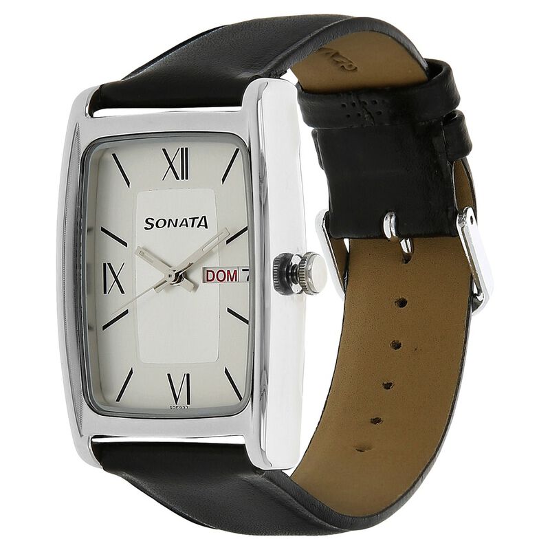 Sonata Quartz Analog with Day and Date Silver Dial Leather Strap Watch for Men - image number 1