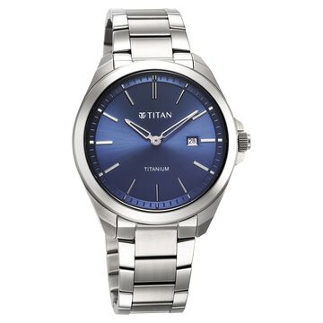 Titan Titanium Quartz Analog Blue Dial Titanium Strap Watch for Men