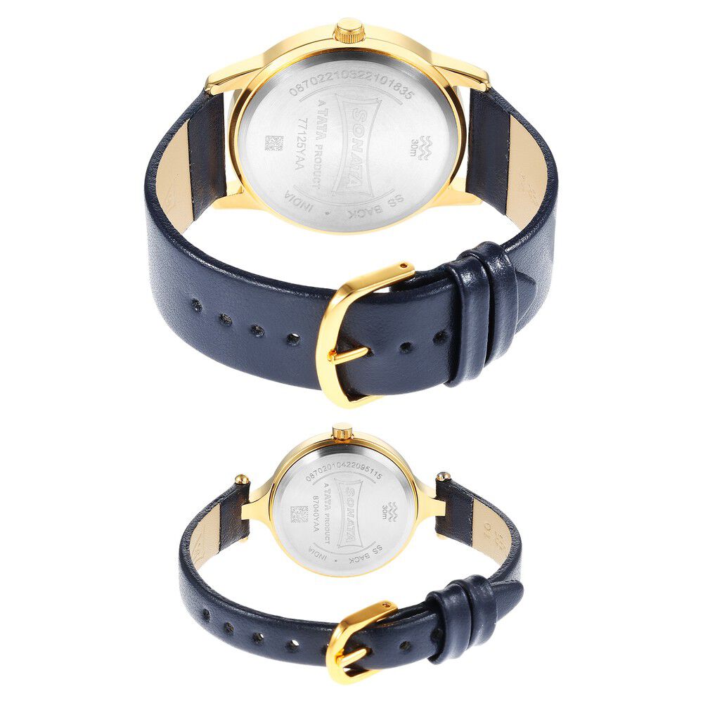 Buy Online Sonata Quartz Analog Silver Dial Leather Strap Watch