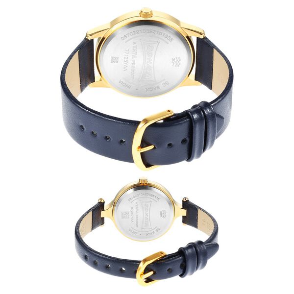 Sonata Quartz Analog Silver Dial Leather Strap Watch for Couple - image number 3