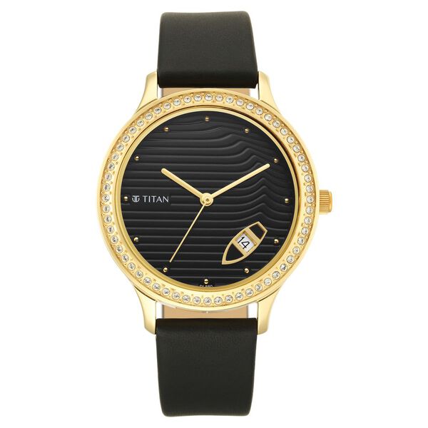 Titan Wander Black Dial Women Watch With Leather Strap - image number 1