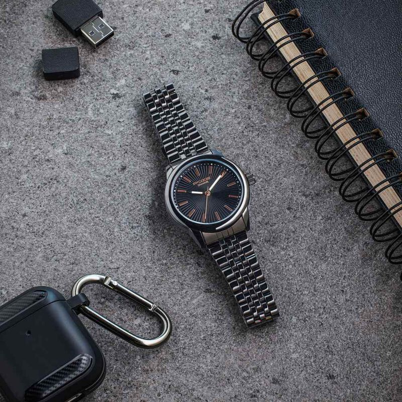 Sonata Poze Quartz Analog Black Dial Black Color Stainless Steel Strap Watch For Men