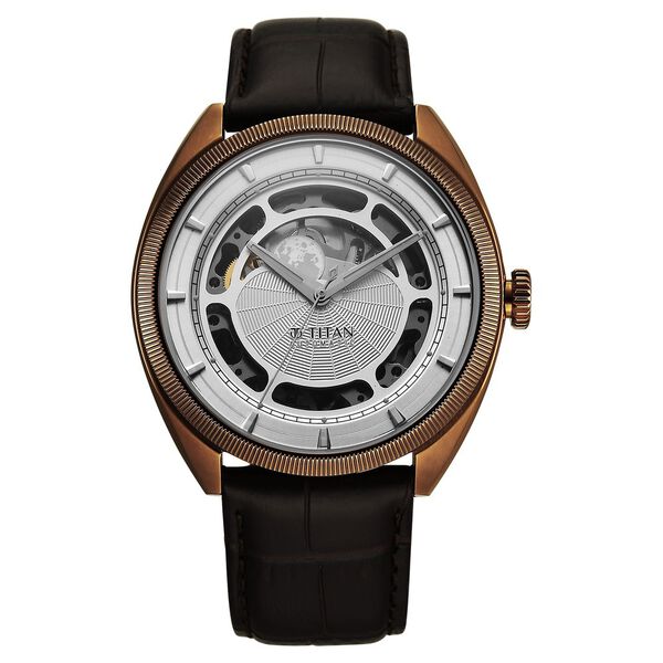 Titan Stellar Cupola Automatic Analog with Sun Moon Phase and Silver Dial Brown Leather Strap Watch for Men - image number 1