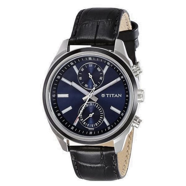 Titan Men's Midnight Precision: Multifunction Blue Dial with Classic Leather Strap Watch - image number 0