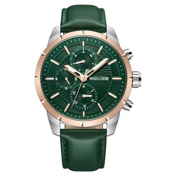 Police Quartz Multifunction Green Dial Leather Strap Watch for Men