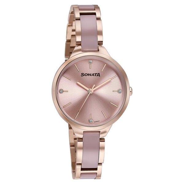 Sonata Wedding Edit Quartz Analog Pink Dial Stainless Steel With Acetate Strap Watch For Women - image number 2