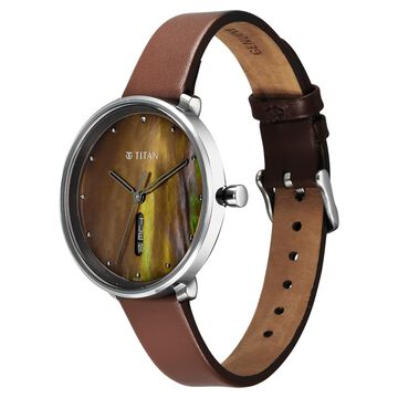 Titan Neo Analog with Day and Date Mother Of Pearl Dial Brown Color Leather Strap Watch For Women