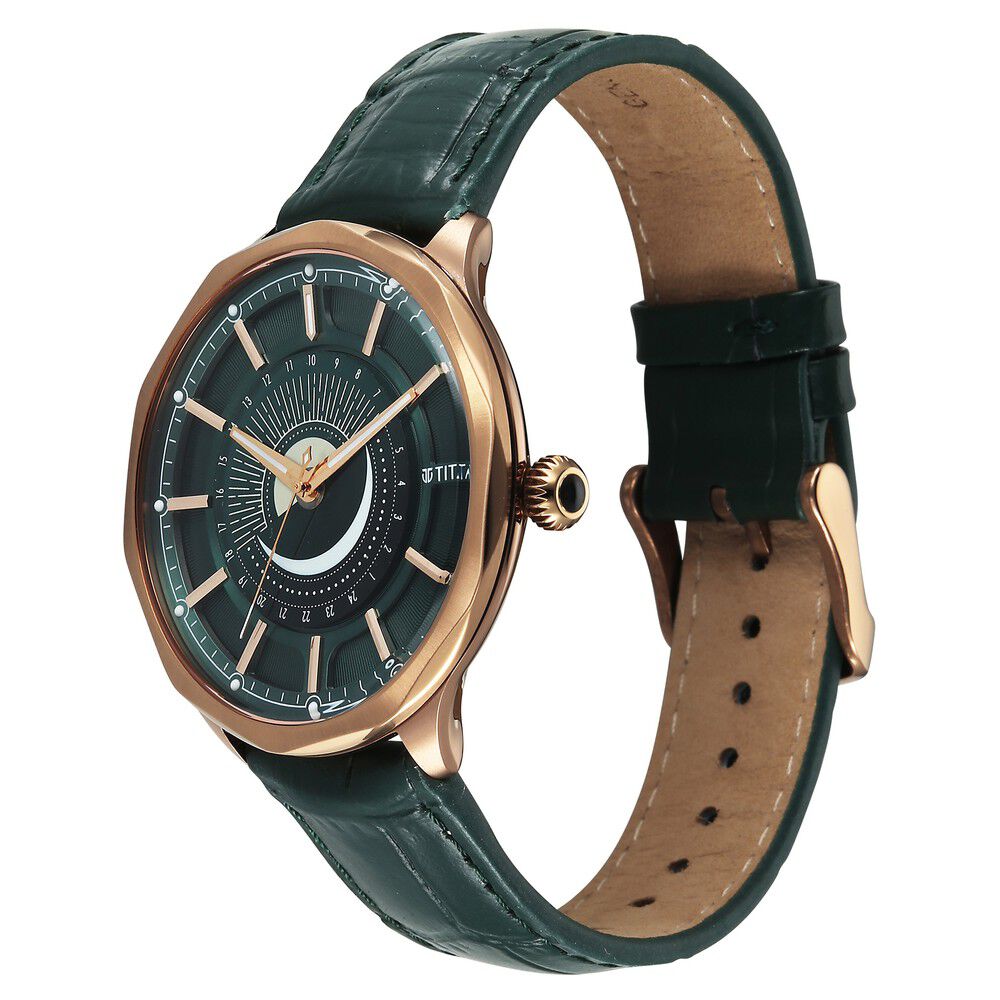 Buy Online Titan Stellar Analog with Sun Moon Phase and Green Dial