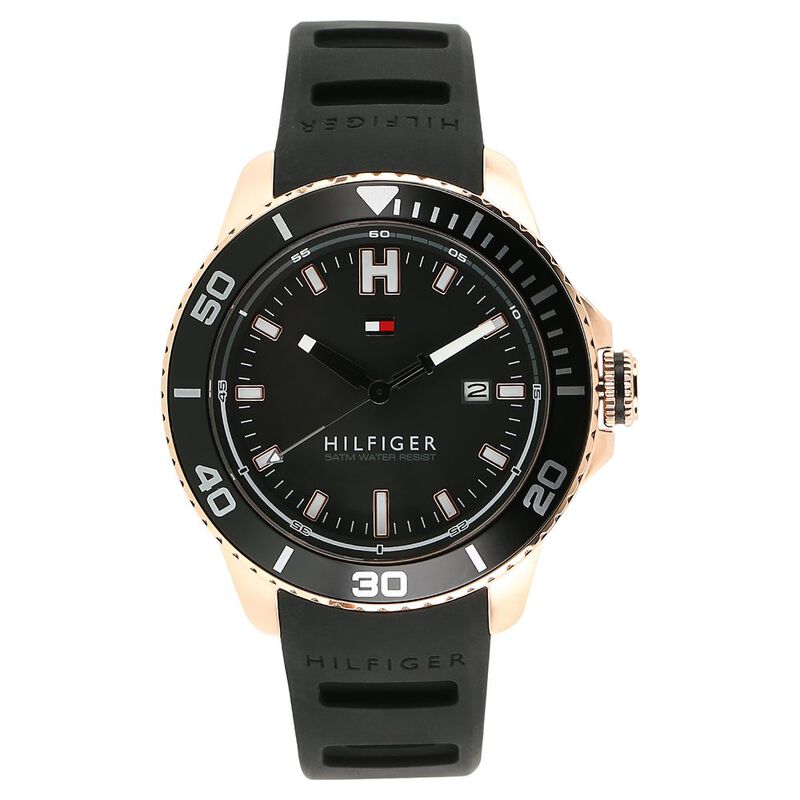 Tommy Hilfiger Quartz Analog with Date Black Dial Silicone Strap Watch for Men