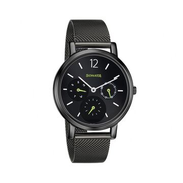 Sonata Multifunctions Black Dial Women Watch With Metal Strap