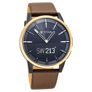 Titan Connected Plus Brown Dial Smart Analog Leather Strap Watch for Men