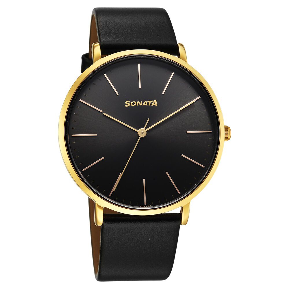 Sonata Traditional Essentials Quartz Analog Black Dial Black Leather Strap Watch For Men-image-33