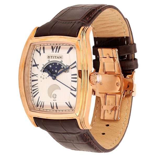 Titan Quartz Analog Moonphase White Dial Leather Strap Watch for Men - image number 1