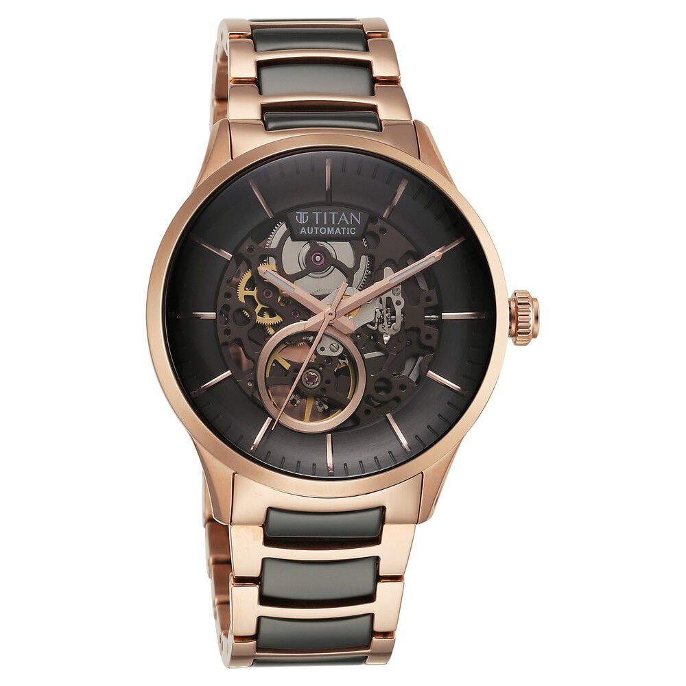 Buy Online Titan Ceramic Fusion Automatic Black Dial Rose Gold Dual Toned Stainless Steel Bracelet Watch for Men 90174kd03 Titan