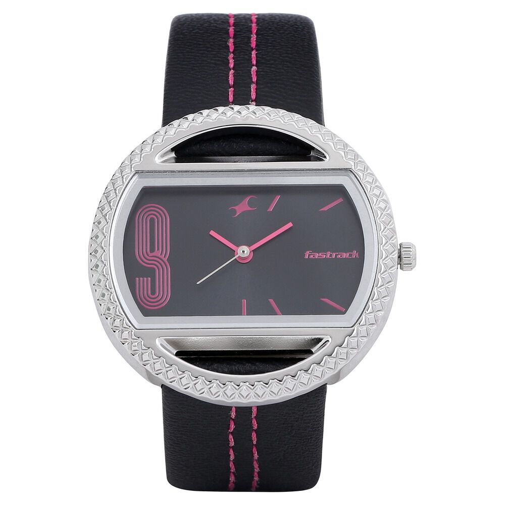 Buy Online Fastrack Quartz Analog Black Dial Leather Strap Watch for Girls 6075sl01 Titan