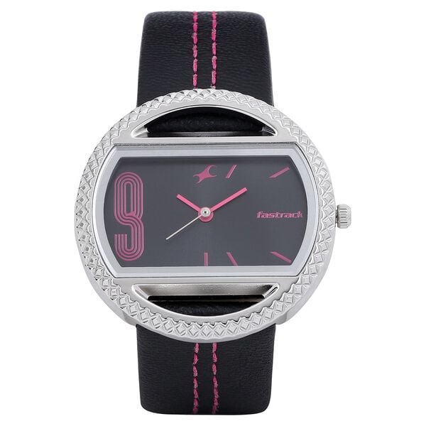 Buy Online Fastrack Quartz Analog Black Dial Leather Strap Watch