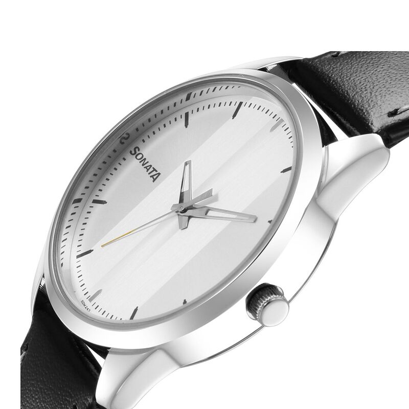 Sonata Force Quartz Analog Silver Dial Leather Strap Watch for Men - image number 4