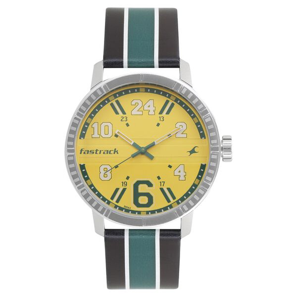 Fastrack Varsity Quartz Analog Yellow Dial Leather Strap Watch for Guys - image number 0