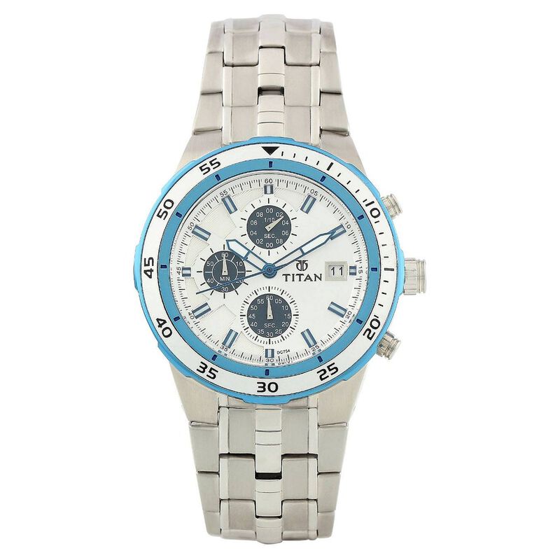 Titan Quartz Chronograph Silver Dial Metal Strap Watch for Men