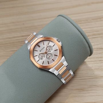 Titan Classic Slim Multifunction Multifunction Silver Dial Multicoloured Stainless Steel Strap Watch For Men