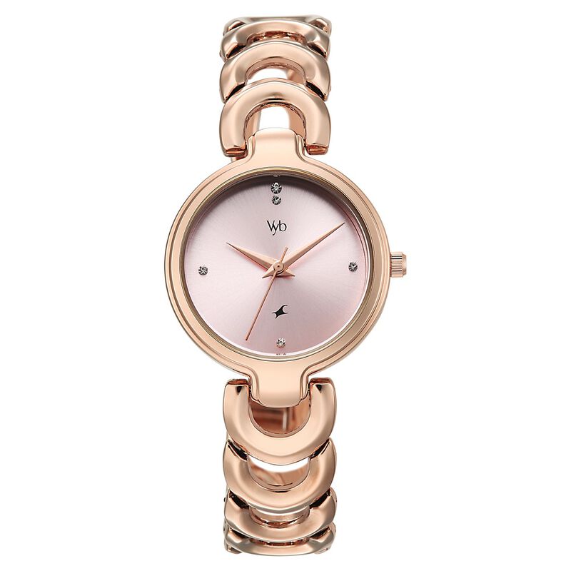 Vyb Successor By Fastrack Quartz Analog Pink Dial Rose Gold Metal Strap Watch For Girls