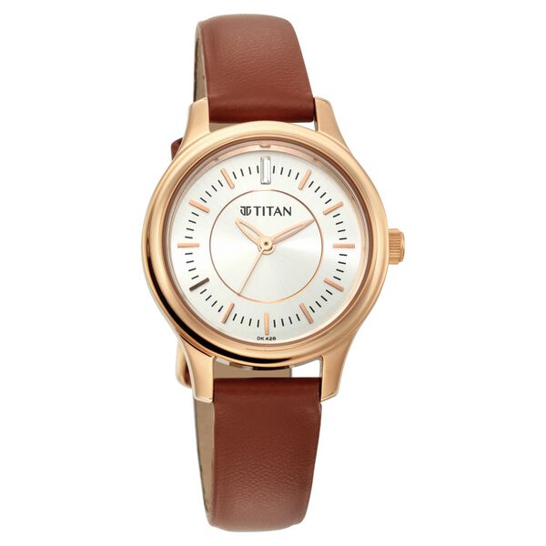 Titan Quartz Analog Silver Dial Tan Leather Strap Watch For Women - image number 0