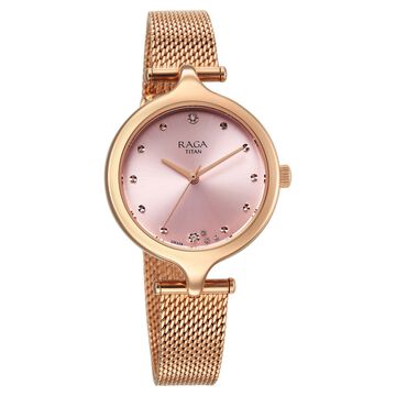 Titan Raga Showstopper Quartz Analog Rose Gold Dial Metal Strap Watch For Women
