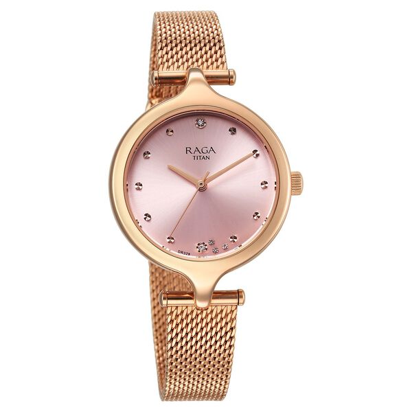 Titan Raga Showstopper Quartz Analog Rose Gold Dial Metal Strap Watch For Women - image number 1