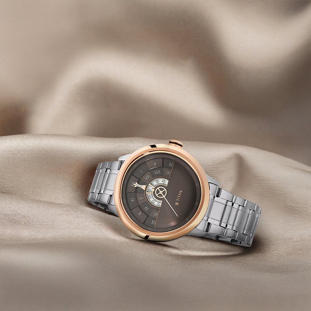 Titan Grandmaster Brown Dial Analog Stainless Steel Strap Watch for Men