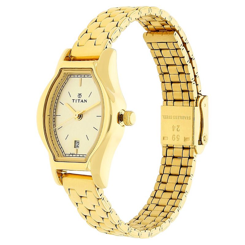 Titan Quartz Analog Champagne Dial Stainless Steel Strap Watch for Women - image number 2