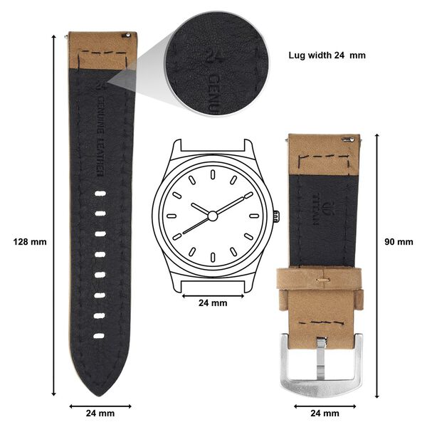 24 mm Brown Genuine Leather Straps for Men - image number 1