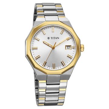 Titan Regalia Dodecagon Quartz Analog with Date Silver Dial Two Toned Stainless Steel Strap Watch For Men