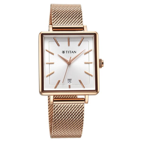 Titan Minimalists Quartz Analog with Date Silver Dial Rose Gold Stainless Steel Strap Watch for Women - image number 1