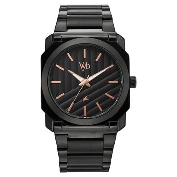Vyb Challenger By Fastrack Quartz Analog Black Dial Black Stainless Steel Strap Watch For Guys