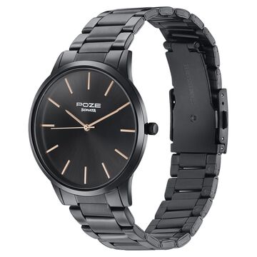 Sonata Poze Quartz Analog Black Dial Black Color Stainless Steel Strap Watch For Men