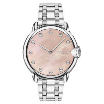 Coach Quartz Analog Pink Round Dial Silver Stainless Steel Strap Watch For Women