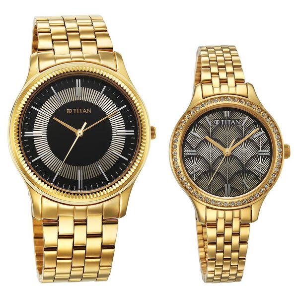 Titan Karishma Bandhan Black Dial Analog Stainless Steel Strap watch for Couple - image number 1