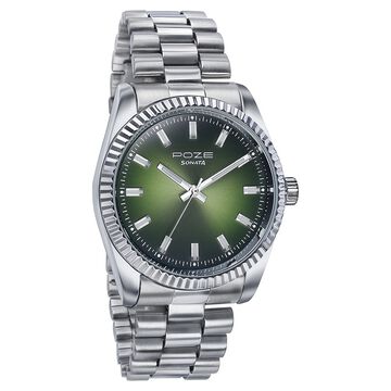 Sonata Poze Quartz Analog Green Dial Silver Color Metal Strap Watch For Men