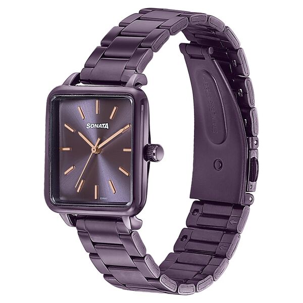 Sonata Wedding Edit Quartz Analog Purple Dial Stainless Steel Strap Watch For Women - image number 3